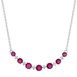 Beyond Brilliance Sterling Silver Lab Created Round Cut Ruby and White Sapphire Necklace for Women | 18" Cable Chain | Fashion Jewelry for Her | Gift Box Included