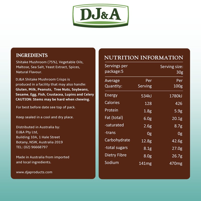 Shiitake Mushroom Crisps - Lightly Cooked and Seasoned 5.29 Ounce