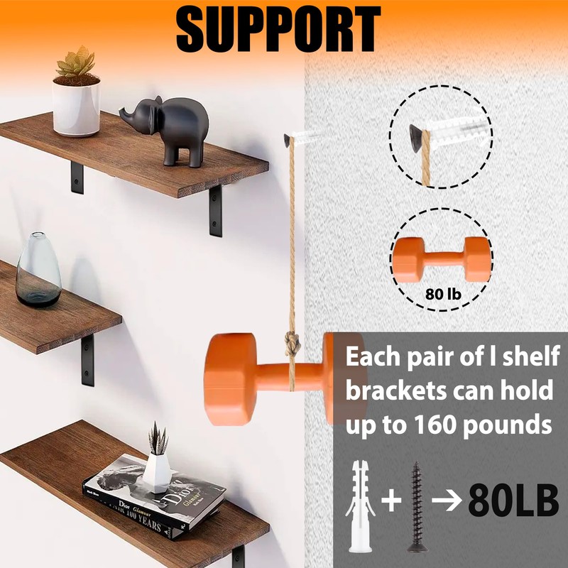 Yoozell Floating L Shelf Brackets, Black Shelf Brackets Heavy Duty