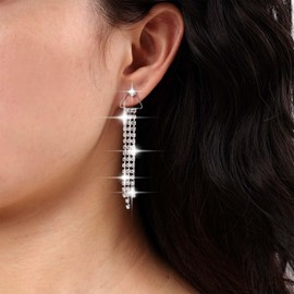 Cimenexe Bohemian Crystal Tennis Chain Dangle Earrings Gold Cluster CZ Chain Drop Earrings Hollow Triangle Stud Earrings Long Rhinestone Tassel Chain Earrings Jewellery for Women and Girls Gifts,