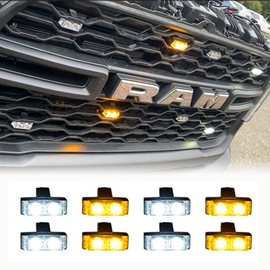 AMOPACORP 4pcs White + 4pcs Amber 2-LED Warning Hazard Emergency Flashing Strobe Light Bars Control Box Kit