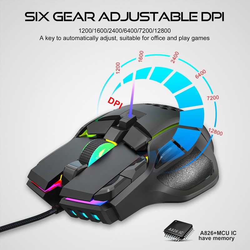 RGB Gaming Mouse 12800 DPI Gaming Mouse Optical Wired with
