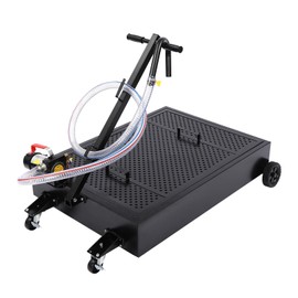 ZERNEIL 15 Gal Low Profile Oil Drain Pan with 155W Electric Pump 12V Oil Drain Cart with Large Wheels, T Folding Handle, 8.2ft Long Tube, Rolling Oil Drain Cart for Truck Cars SUVs