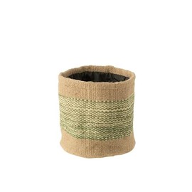 J-Line KORB RUND+BAND JUTE NATURELL/GRÜN LARGE (2er Set)
