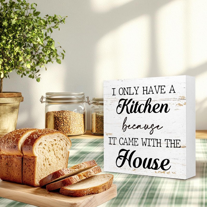 WUZYOU Funny Kitchen Wood Box Sign Table Decor, Retro I