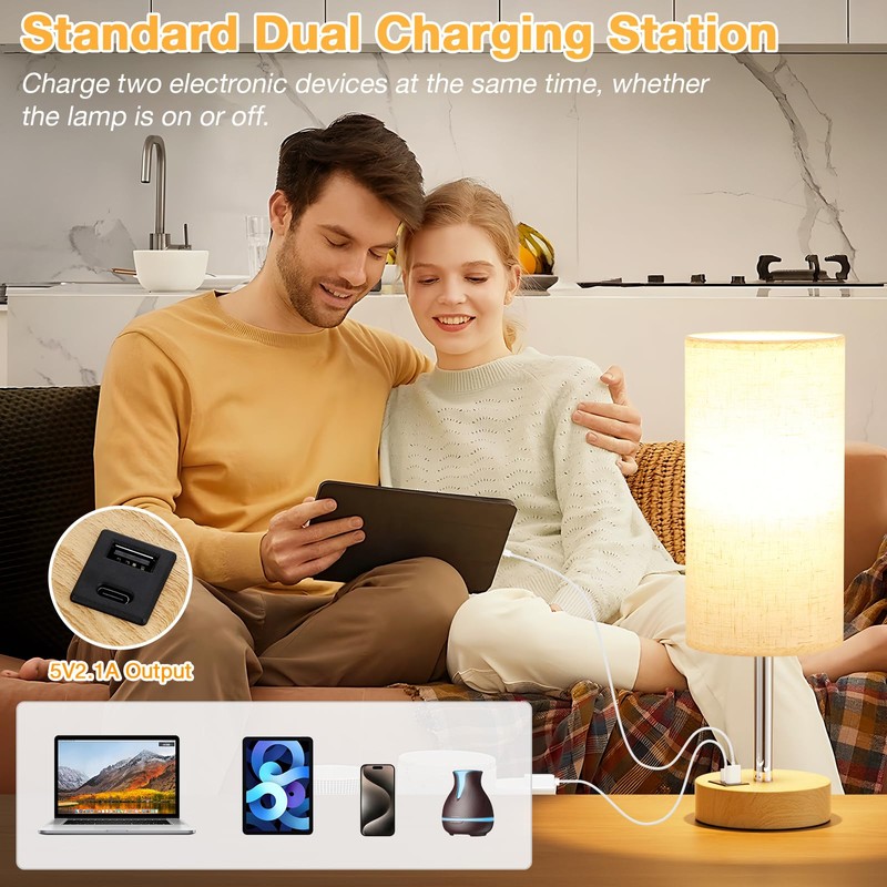 Dicoool Touch Bedside Table Lamp with USB - 3 Way