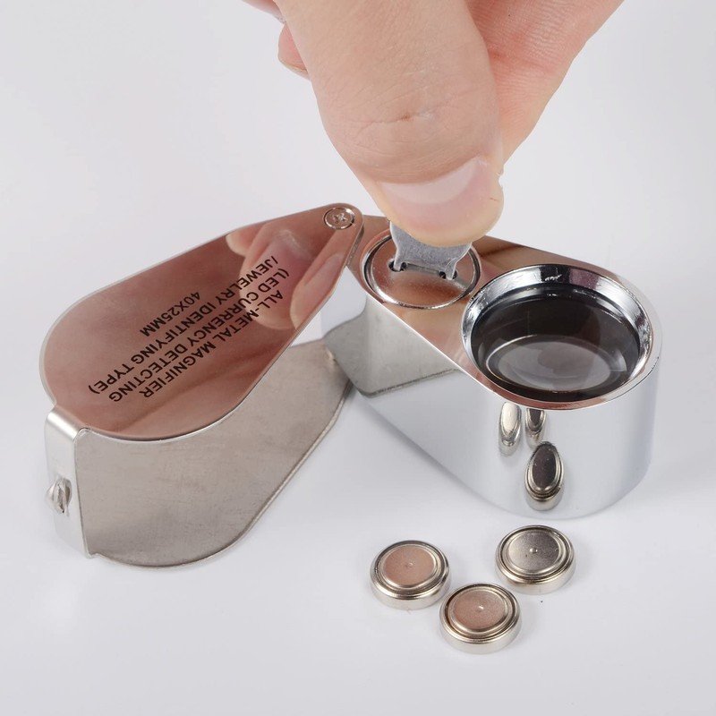 2 Pack 40X Full Metal Illuminated Jewelry Loop Magnifier, XYK