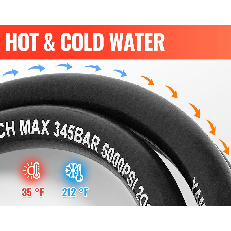 YAMATIC 3/8" Pressure Washer Hose 50FT with Stainless Steel Quick