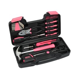 【Mother's Day Gift】39-Piece Comprehensive Household Hardware Kit - Durable Carbon Steel Manual Toolkit for DIY Projects and Home Repairs - Ideal for Handymen and Homeowners:_Pink- 1set