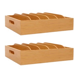 VegiTechs Set of 2 Adjustable Bamboo Lid Organizer, Kitchen Cabinet & Drawer Storage, 9" x 10" x 3", Brown