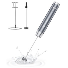 Maestri House Rechargeable Milk Frother with Stand, LunaFro Handheld Electric Foam Maker Waterproof Detachable Stainless Steel Whisk Drink Mixer Foamer for Lattes, Cappuccino
