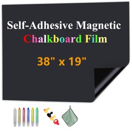 Magnetic Chalkboard Film with Adhesive, 38" x 19" Magnetic Blackboard Sheet Sticker for Wall, Dry Erase Chalk Board for Office, School, and Kids, Includes Dustless Chalk, Wiping Cloth, and Magnet