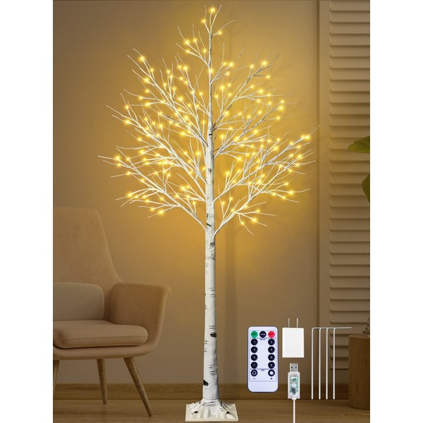 6Ft Lighted Birch Tree, Remon Birch Tree with 160 LED