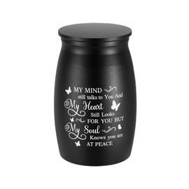 SOITIS 2.76 Inches Small Aluminum Black Letter Print Mini Urns for Human Ashes