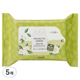 The Saem Healing Tea Garden Green Tea Cleansing Tissue, 20 sheets, 5 pcs / 더샘 힐링 티 가든 그린티 클렌징 티슈, 20매입, 5개