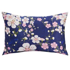 VeraBliss Silk Pillowcase for Hair and Skin - Only 100% Pure Mulberry Silk Pillow Case 1 Pack -Non Satin -Floral Patterned Skin Soft Cooling Covers in Gift Box - Standard Size 50 x 75cm (Pink Sakura)