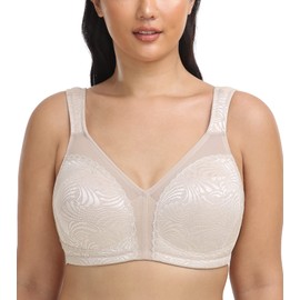DotVol Large Busts Wirefree Non Padded Comfort Plus Size Lace Bra Women's Full Figure Minimizer Bras(46D,Peacock Tail Beige)