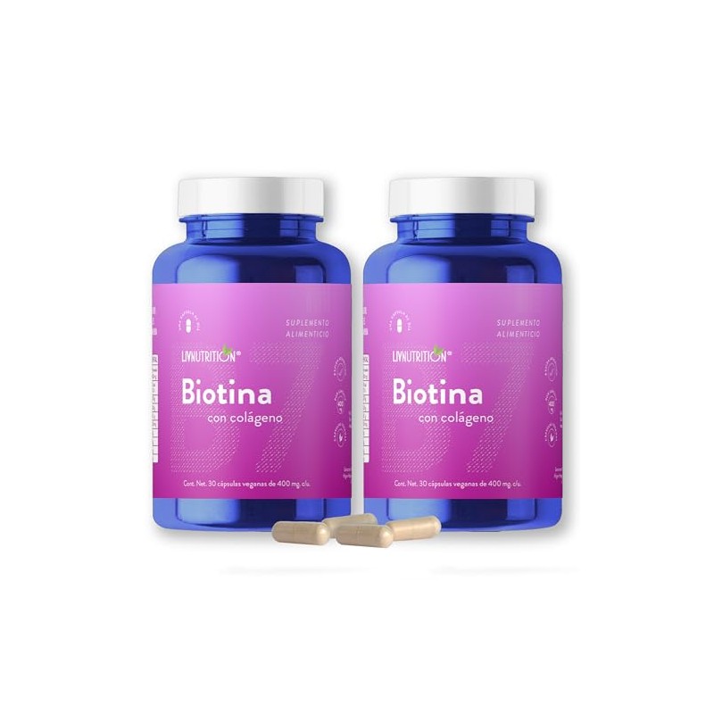 Liv Nutrition Biotina Colágeno 400 Cápsulas Veganas Gluten Azúcar Pack