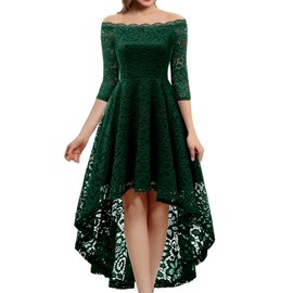 Dressystar Women's Lace Cocktail Dress Hi-Lo Off Shoulder Bridesmaid Swing Formal Party Dresses 0042-CX DarkGreen M