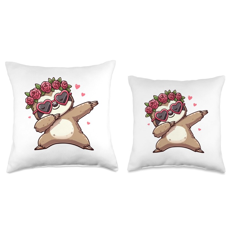 Sloth Heart Shape Sunglasses Dabbing Dance Lover Throw Pillow