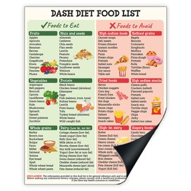 Magnetic Dash Food List, 8"x10" Dash Diet Tracker Magnet, Heart-Healthy, Low Sodium, Low Salt Grocery, High Blood Pressure