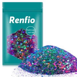 Renfio Chameleon Chunky Glitter, Mixed Fine Powder Color Shift 1.75 Oz (50g) PET Flake Purple Green Orange Glitters Sequin Resin Pigment Chip Dust for Slime Painting Craft Hair Nail - Colorful Party