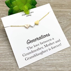 Generations Message Card, 3 Hearts Necklace, Gold Chain (Box) Mother's Day, Miss Fit Boutique