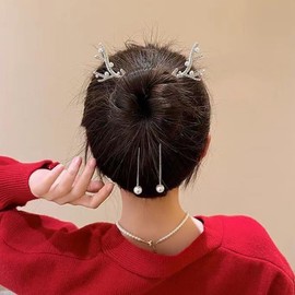 fdsmall 2Pcs Reindeer Ponytail Bun Holder for Women Butterfly Clip Anti Slip Fashionable Hair Clip Hair Accessories Holiday Festive Jewelry