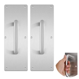 Manija de Puerta de Acero Inoxidable, 2 Unidades Placa de Empuje Plateada, para Casa/Oficina/Almacén/Lugares Públicos/Lugares Comerciales y Apto, para Madera y Puerta Compuesta con Tornillos (30cm)