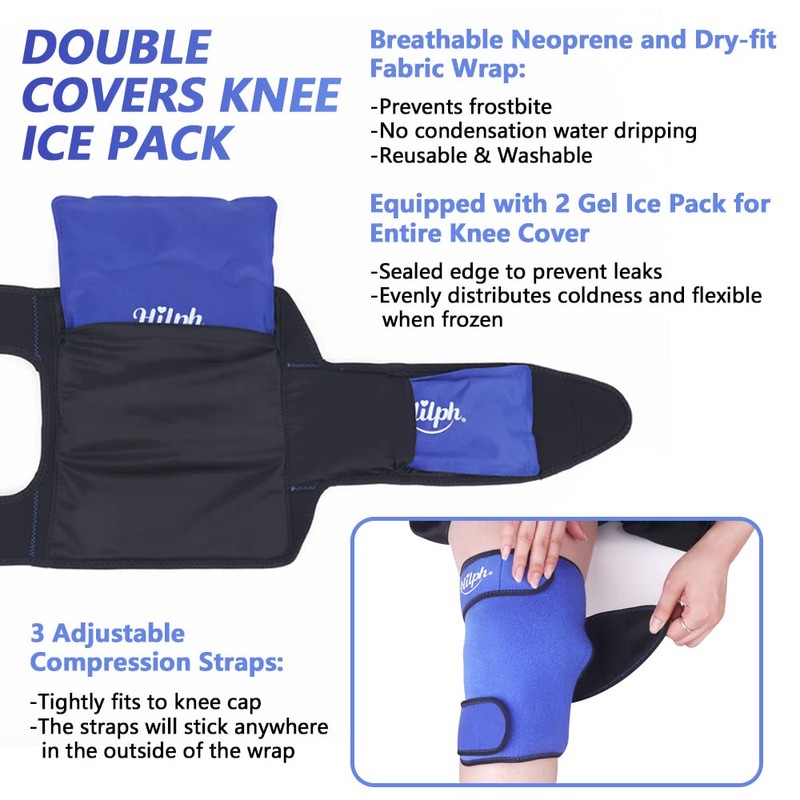 Hilph Knee Ice Pack Wrap for Injuries Reusable, Cold Compression