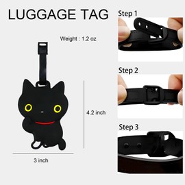 Luggage Tags – Cute Silicone Animal Bag Tag for Suitcases & Backpacks, Black ID Name Label with Secure Strap, Travel Accessories for Women Men Kids (Black Cat)