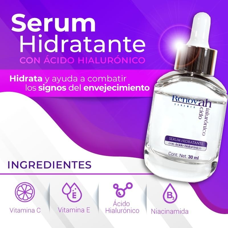 Sérum Hidratante con Hialurónico, Niacinamida, Vit-C, Vit-E