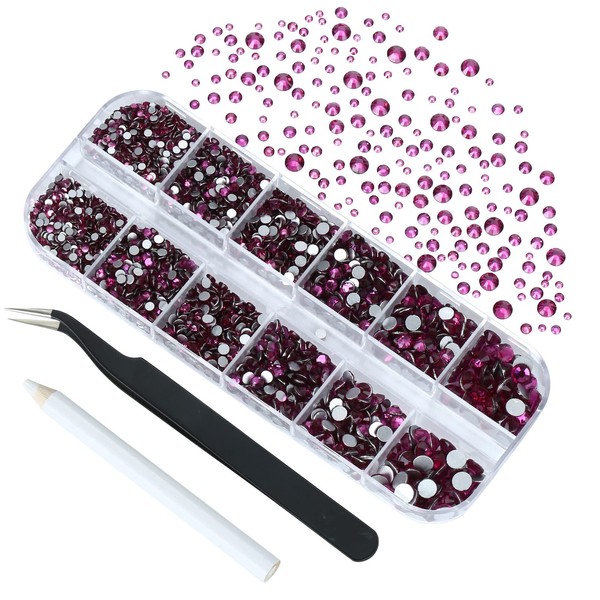 4240Pcs fuchsia Flatback Rhinestones 6 Sizes Crystal Diamonds for Nail