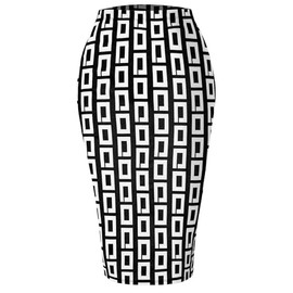 SSOULM Women's Work Office Stretchy Fitted Midi Pencil Skirt with BLACKGEO Slit and Plus SizeBLACKGEO M