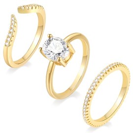 YEEZII 14K Gold Rings for Women, Non Tarnish Gold Plated Stackable Cubic Zirconia Knuckle Ring Set, Dainty Statement Promise Wedding Engagement Rings Size 7