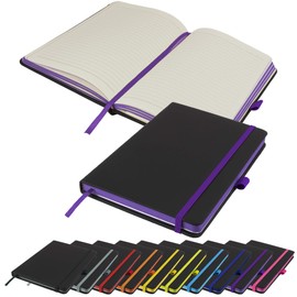 Savvy Bee Executive Contrasting paper edge A5 Notebook New Lined Hardback Journal with pen loop, elastic, ribbon, paper pocket & 196 pages Notepad Note Book Notes Diary Pad (Purple)