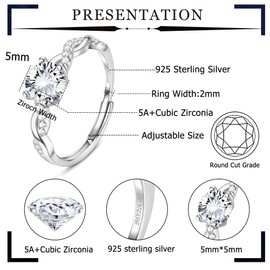 Kakonia Adjustable 925 Sterling Silver Rings for Women Engagement Ring Eternity Promise Ring Wedding Rings Cubic Zirconia Thumb Ring for Women Girls Anniversary Jewellery