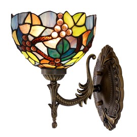WXCFCD Tiffany Wall Sconce Lamp Amber Stained Glass Grape Style 8X10.5X11 Inch Plug in Wall Bedside Light for Hallway Bedroom
