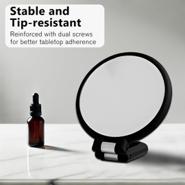 Jaasuee Black Magnifying Handheld Mirror Double Sided, 1X & 15X Magnification, Travel-Friendly Folding Design, Adjustable Rotation for Makeup Vanity Desk