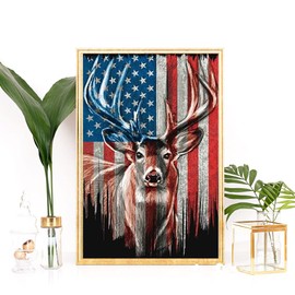 KTHOFCY 5D DIY Diamond Painting Kits for Adults Kids American Flag Deer Full Drill Embroidery Cross Stitch Crystal Rhinestone Paintings Pictures Arts Wall Decor Painting Dots Kits 15.7X11.8 in