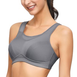 Deyllo Women's Sports Bra High Impact Plus Size Sports Bra Wirefree Workout Running Yoga Bra(Grey,48G)