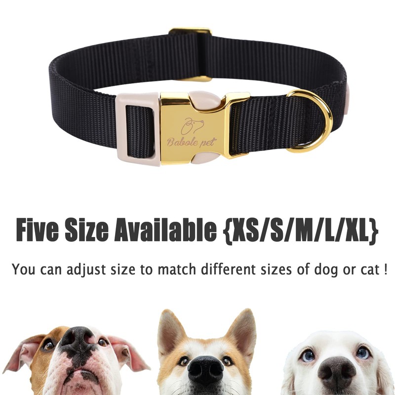 Babole Pet Nylon Dog Collar - Adjustable Black Soft Webbing