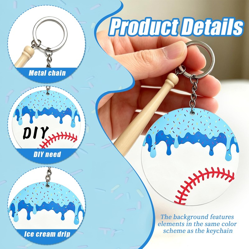 Super Ubelle 12 Pcs Ice Cream Drip Baseball Keychain &
