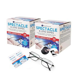 Healthpoint 104 Pack Spectacle and Lens Wipes - Gentle, Individually Wrapped Wipes for Streak-Free Cleaning of Glasses, Cameras, Binoculars, and Smartphone Screens - (2 x Packs of 52)