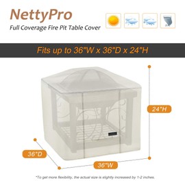 NettyPro Fire Pit Cover Square 36 inch Waterproof Patio Cover for Gas Propane Firepit Table Outdoor, Beige