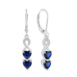 Aprila Heart Drop Dangle Earrings 925 Sterling Silver Infinity Leverback Earrings with 5A Cubic Zirconia Blue September Birthstone Sapphire Color Jewelry for Women