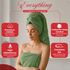 RIVERSIDE 100% Ring Spun Cotton Bath Towels Set of 4, 27 x 54 – Quick Dry, Soft & Highly Absorbent Towels for Shower & Bathroom – Luxury 550 GSM Cotton Towels for Home, Spa, Gym, Hotel, Sage Green