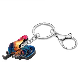 OUSIO Acryl Floral Hühner Schlüsselanhänger Bunte Bauernhof Tiere Niedliche Huhn Schlüsselringe für Frauen Charm Geldbörse Tasche Auto Dekor Damen Geschenke (Gelb)