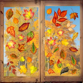 MORAINJAY 9 Sheets Autumn Maple Leaf Window Stickers, Double-Sided Fall Maple Leaf Decals, Thanksgiving Glass Clings for Festive Autumn Decorations and Thanksgiving Party Window Accents