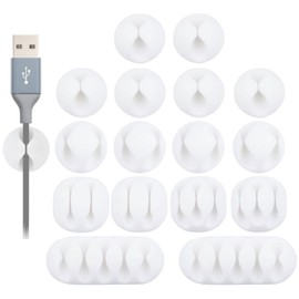 OHill Desk Cable Management Cord Organizer, 16 Pack White Self Adhesive Cord Holder Cable Clips, Ideal Cable Organizer Wire Keeper for Desk, Nightstand, Phone Charger, Computer, Home, Office, Car